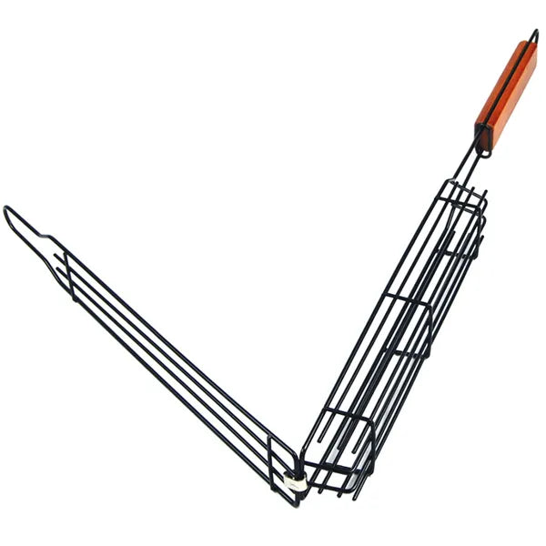 Zárható grillező kosár 49 cm, tapadásmentes, fa nyél, fekete