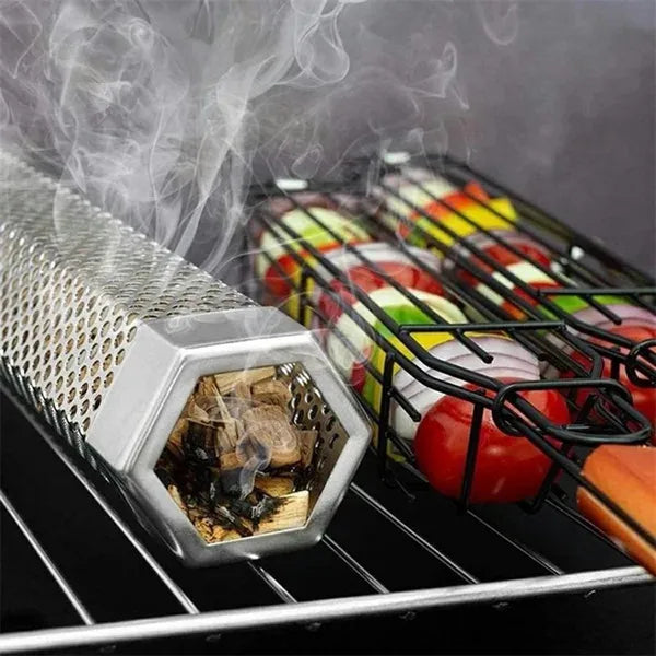 AG666F zárható grillsütő kosár, 49 cm, tapadásmentes, fa nyél