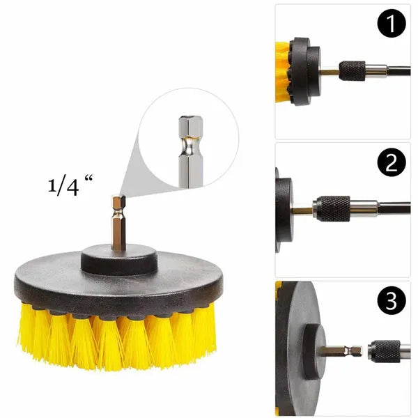 3 darabos tisztítókefe készlet fúrógéphez, 1/4'' rögzítés, nylon