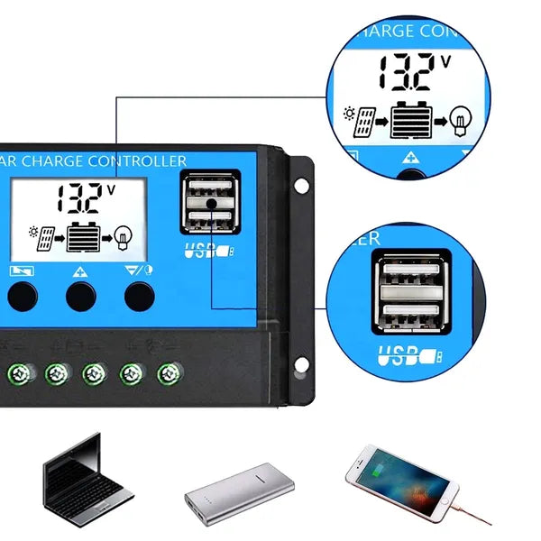Napelemes töltésszabályozó pwm lcd 12/24v 30a