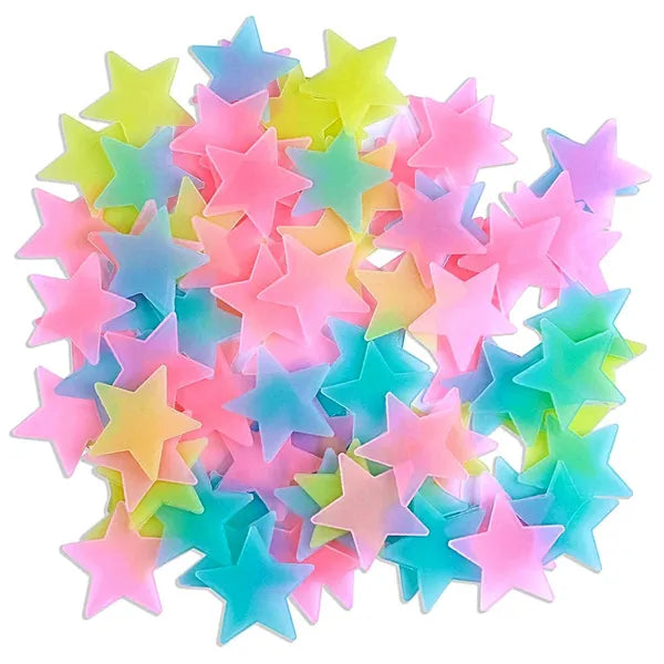 Fluoreszkáló csillagok szett, 100 db, színmix, öntapadós, 2,5 cm
