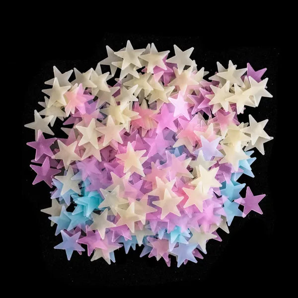 Fluoreszkáló csillagok szett, 100 db, színmix, öntapadós, 2,5 cm
