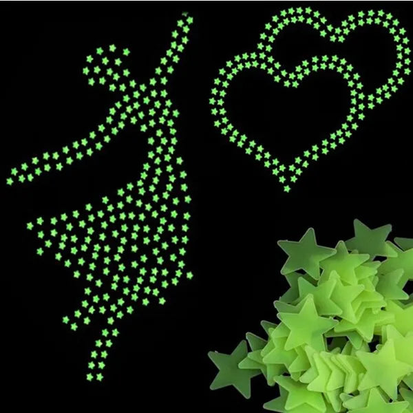 Fluoreszkáló csillagok szett, 100 db, színmix, öntapadós, 2,5 cm