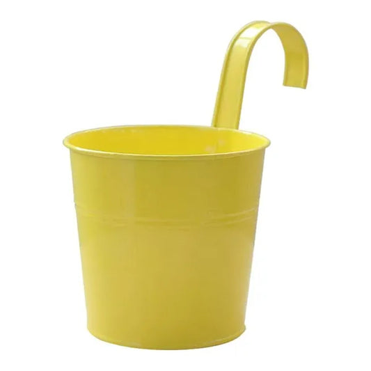 Sárga balkon fém virágcserép akasztóval, 10 cm átmérő, UV-álló