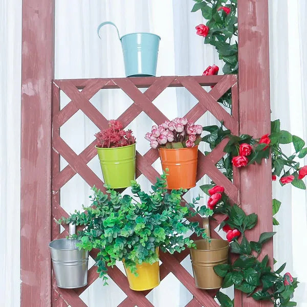 Sárga balkon fém virágcserép akasztóval, 10 cm átmérő, UV-álló