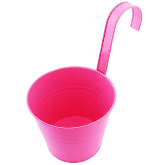 Rózsaszín erkélyre akasztható virágcserép, horganyzott acél, 16 cm