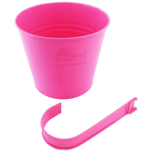 Rózsaszín erkélyre akasztható virágcserép, horganyzott acél, 16 cm