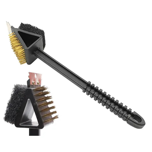 3 az 1-ben grillrács tisztító kefe kaparóval, drótkefével, 36 cm, fekete