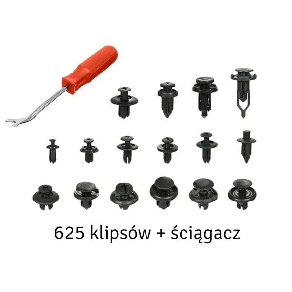 Autós rögzítő patent készlet, 625 db, 16 féle, dobozzal és kiszedővel
