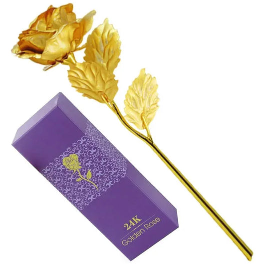 Örök aranyszínű fém rózsa díszdobozban, 24 cm
