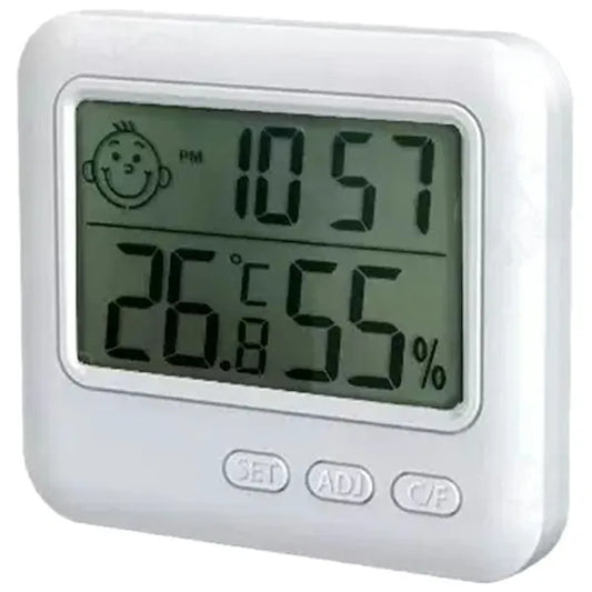 Beltéri LCD hőmérő-páratartalom mérő állomás, fehér, CR2032, falra szerelhető