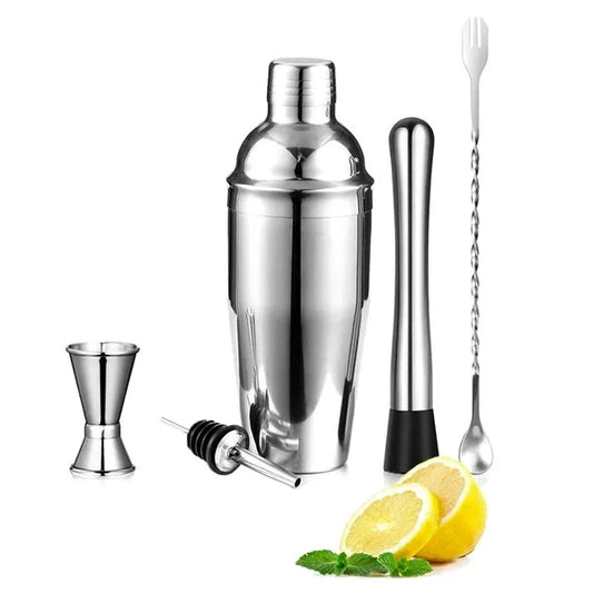 6 részes rozsdamentes acél koktélkészlet, 750 ml shaker, ezüst