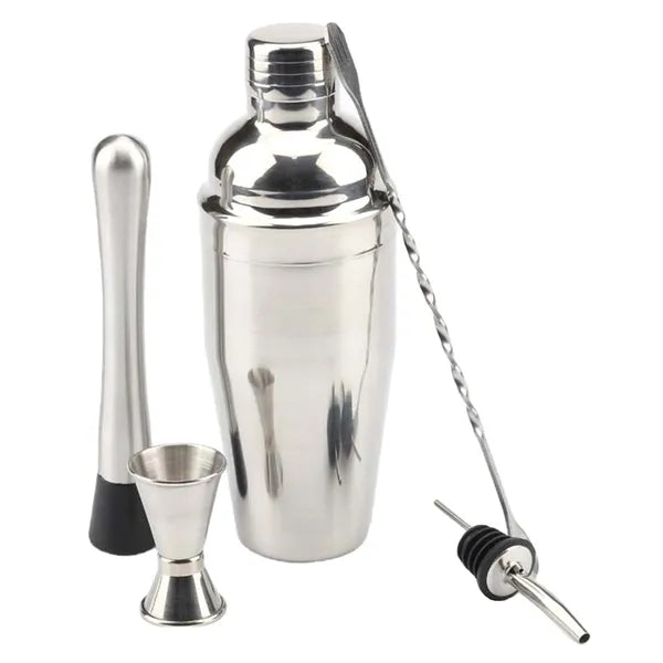 6 részes rozsdamentes acél koktélkészlet, 750 ml shaker, ezüst