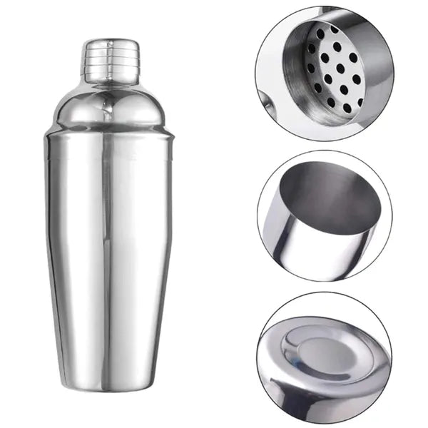 6 részes rozsdamentes acél koktélkészlet, 750 ml shaker, ezüst