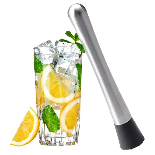 Rozsdamentes acél koktél muddler, perforált fej, 20,5 cm, fekete-ezüst