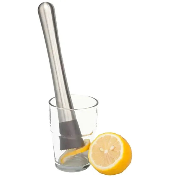Rozsdamentes acél koktél muddler, perforált fej, 20,5 cm, fekete-ezüst