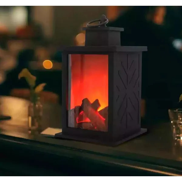 LED dekoratív lámpás kandalló-láng imitációval, fekete, 28 cm, időzítő
