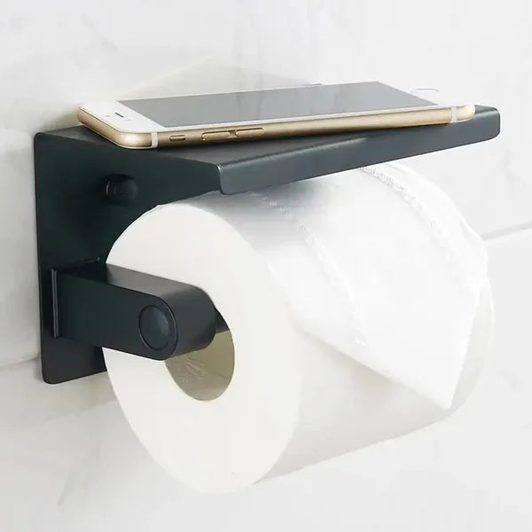 WC‑papírtartó polccal, fekete‑arany, rozsdamentes acél, loft