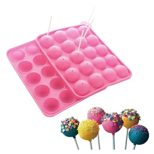 Pink szilikon cake pops sütőforma, 20 gömb, 22×18 cm, pálcikákkal