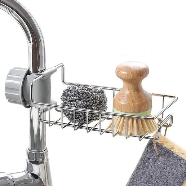 Rozsdamentes acél csapra akasztható konyhai-fürdőszobai polc, 18 cm