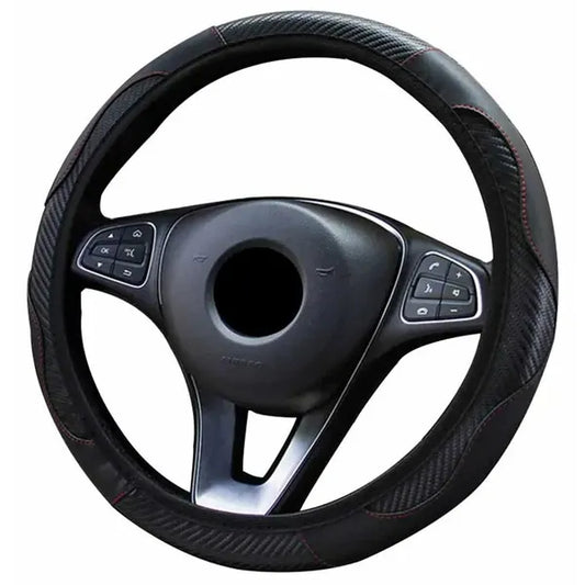 Univerzális fekete kormányvédő huzat 37-38 cm, PU bőr/carbon