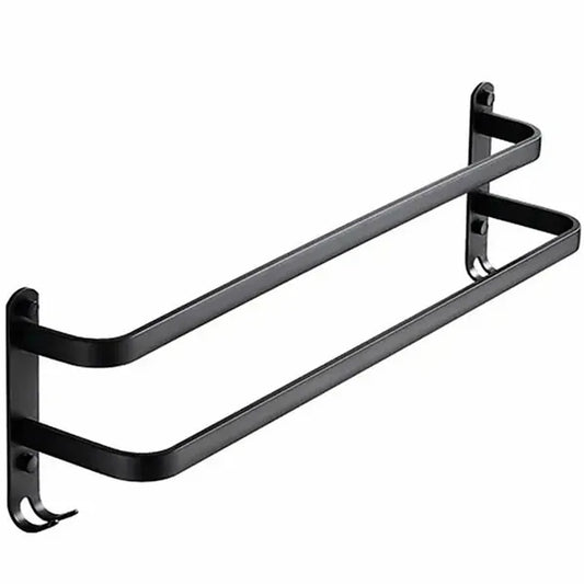 Fali törölközőtartó loft stílusban, fekete alumínium, 60 cm, 2 kar, 4 kampó