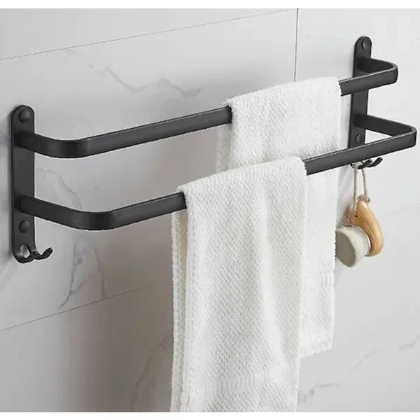 Fali törölközőtartó loft stílusban, fekete alumínium, 60 cm, 2 kar, 4 kampó