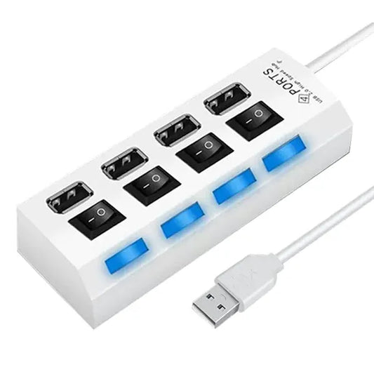 4 portos aktív USB 2.0 hub kapcsolókkal, fehér