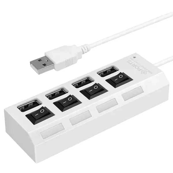 4 portos aktív USB 2.0 hub kapcsolókkal, fehér