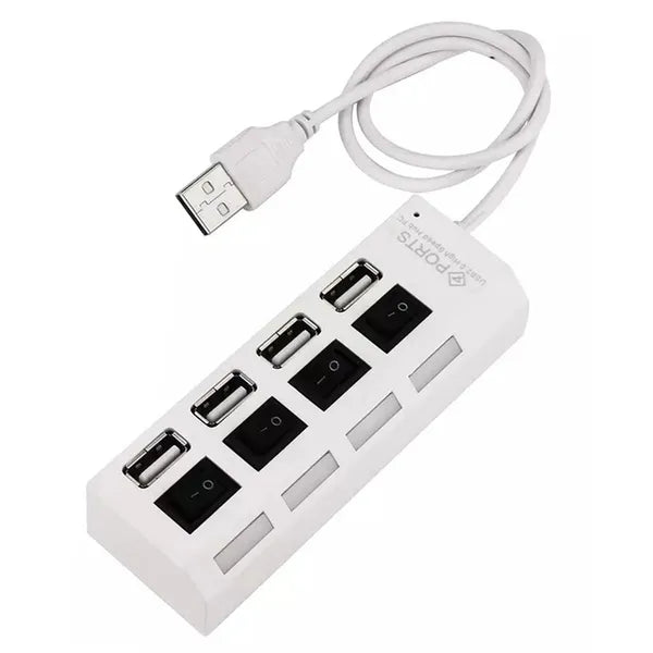 4 portos aktív USB 2.0 hub kapcsolókkal, fehér