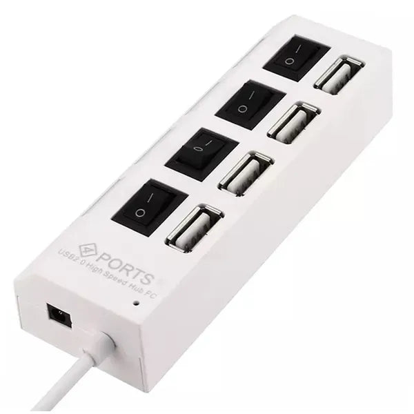 4 portos aktív USB 2.0 hub kapcsolókkal, fehér