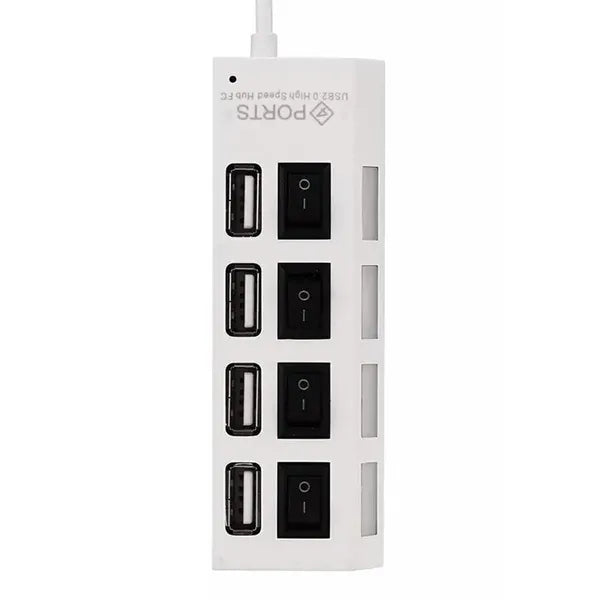 4 portos aktív USB 2.0 hub kapcsolókkal, fehér