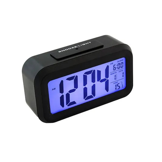 AK240A digitális LCD ébresztőóra, kék háttérvilágítás, hőmérő, fekete
