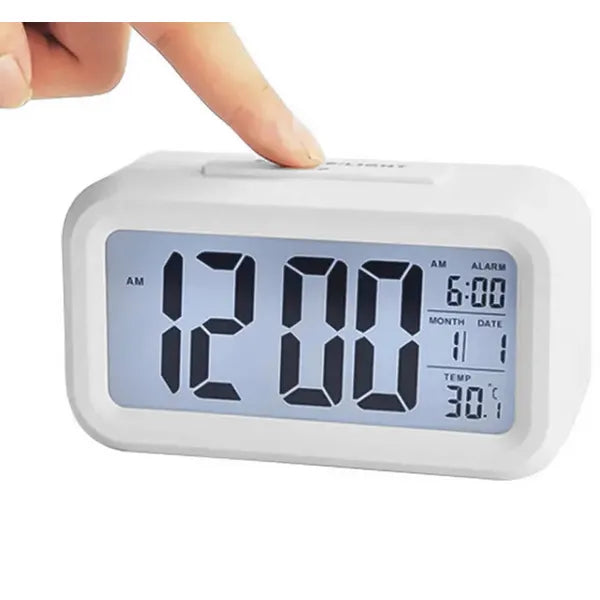 Fehér led kijelzős ébresztőóra hőmérővel