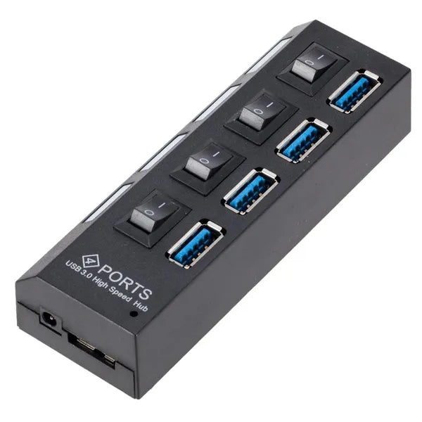 USB 3.0 4 portos aktív hub egyedi kapcsolókkal, fekete