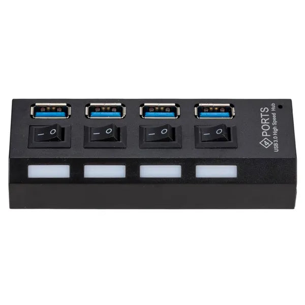 USB 3.0 4 portos aktív hub egyedi kapcsolókkal, fekete