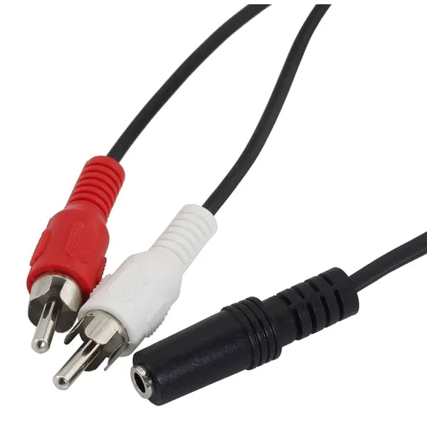 2x RCA (apa) – 3,5 mm jack (anya) audio adapter kábel, aranyozott, 43 cm, fekete