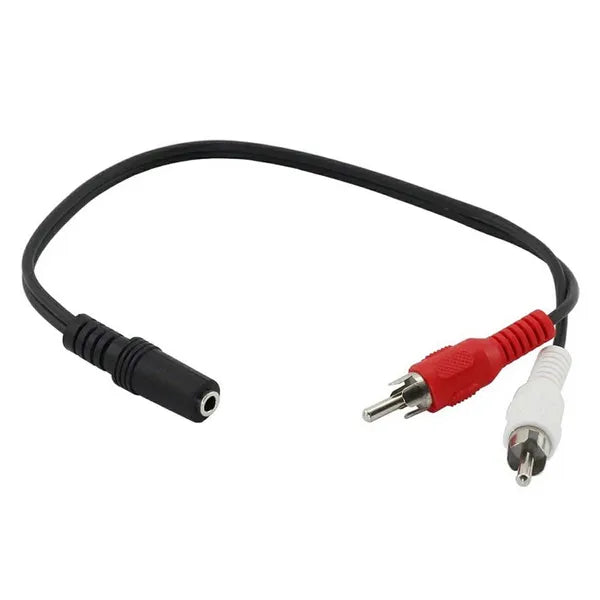 2x RCA (apa) – 3,5 mm jack (anya) audio adapter kábel, aranyozott, 43 cm, fekete