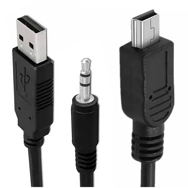 Mini USB–USB + 3,5 mm jack adapterkábel, 50 cm, fekete