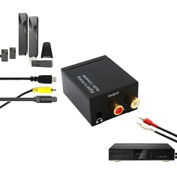 Digitális–analóg audio konverter Toslink/Coaxial SPDIF – 2×RCA &amp; 3,5 mm Jack USB