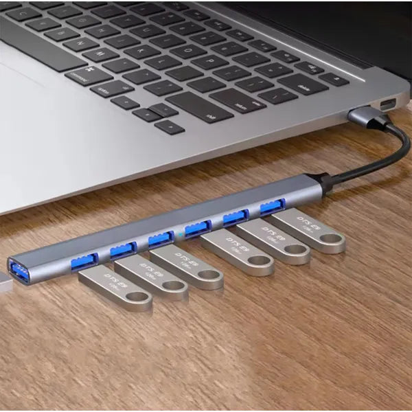 Slim 7 portos USB hub (1×USB 3.0, 6×USB 2.0), busz-táplált, grafitszürke