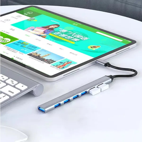 Slim 7 portos USB hub (1×USB 3.0, 6×USB 2.0), busz-táplált, grafitszürke