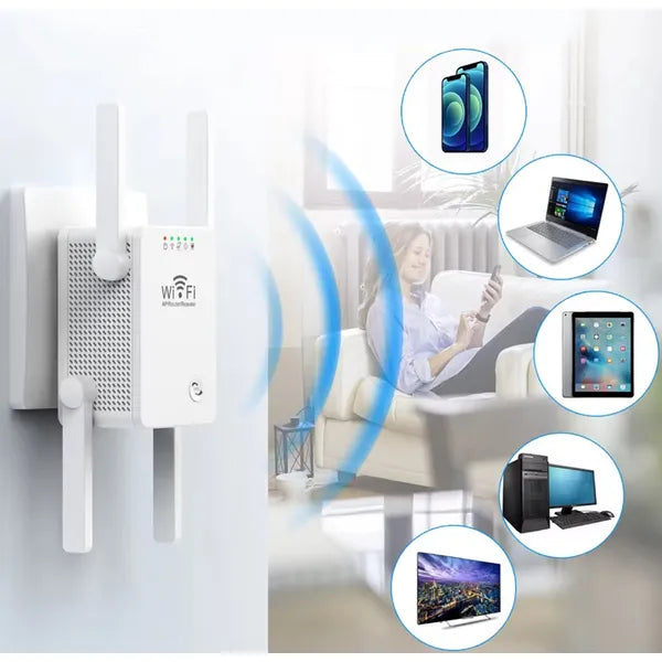 Wi-Fi jelismétlő, 2,4 GHz, 300 Mb/s, 4 állítható antenna, RJ45, WPS