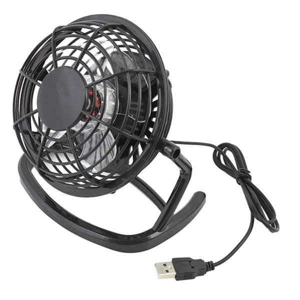 Asztali USB ventilátor 9,6 cm, csendes, kapcsolóval, állítható, fekete