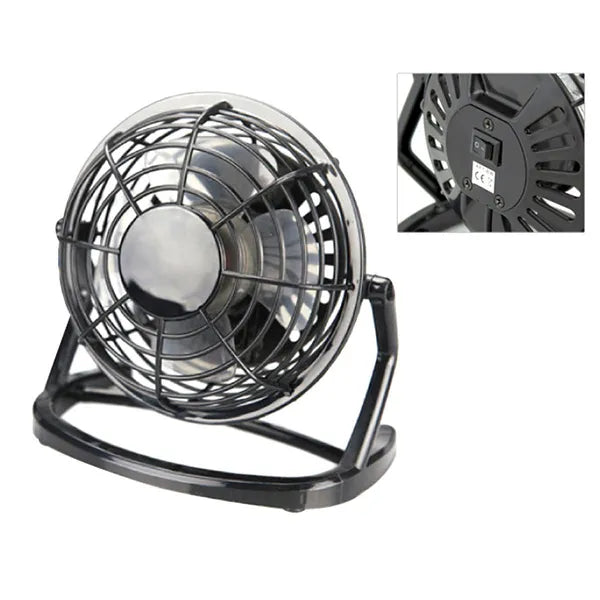 Asztali USB ventilátor 9,6 cm, csendes, kapcsolóval, állítható, fekete