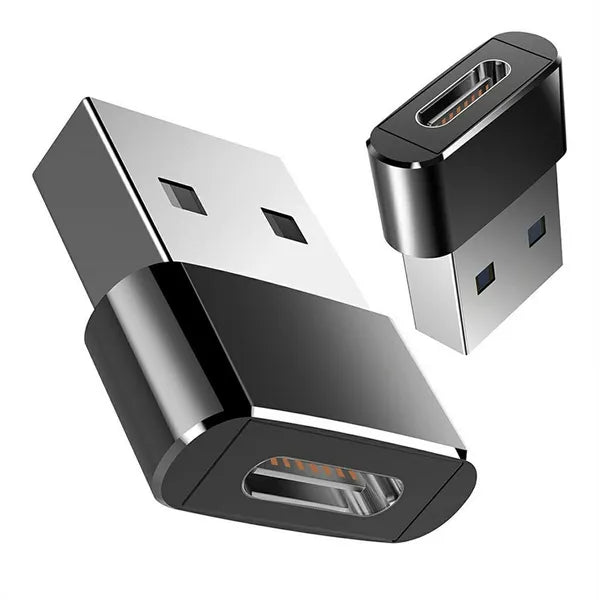 Fekete alumínium USB-C (aljzat)–USB-A (dugó) OTG adapter, 2 cm