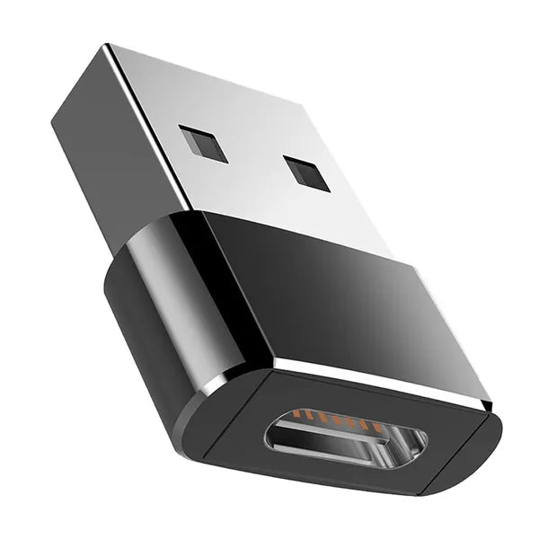 Fekete alumínium USB-C (aljzat)–USB-A (dugó) OTG adapter, 2 cm