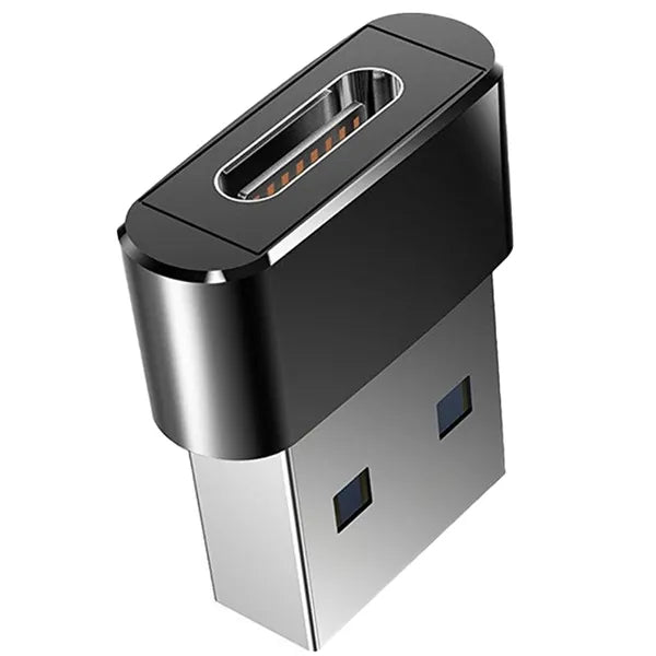 Fekete alumínium USB-C (aljzat)–USB-A (dugó) OTG adapter, 2 cm