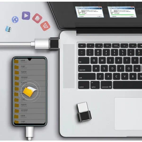 Fekete alumínium USB-C (aljzat)–USB-A (dugó) OTG adapter, 2 cm