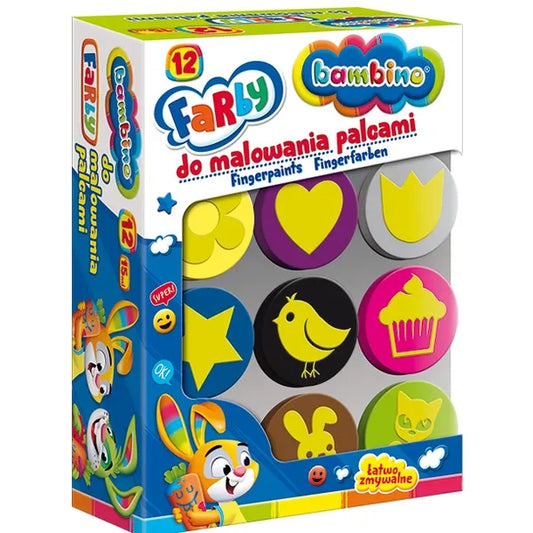 Bambino ujjfesték készlet 12 élénk színnel, 15 ml-es bélyegzős tégelyek